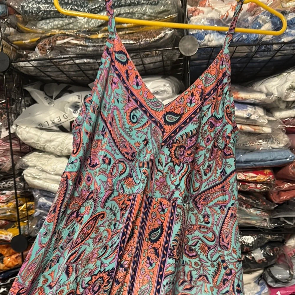 Teal multi colored Spaghetti Strap Resort Sundress Maxi - Picture 7 of 7